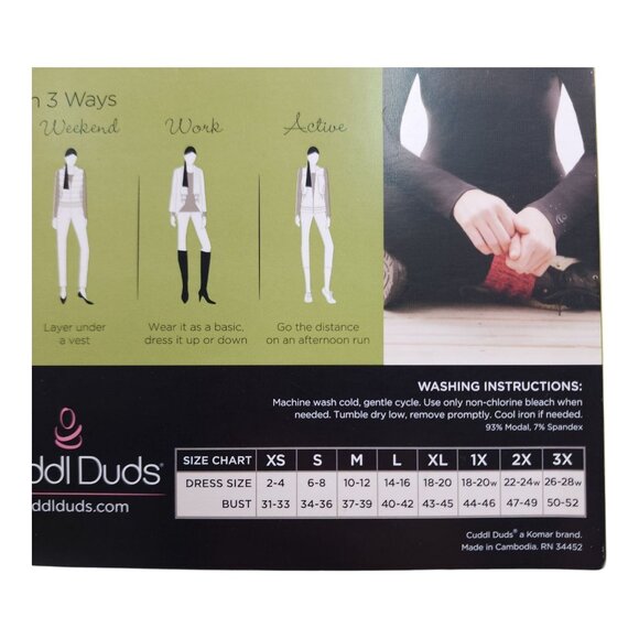 Cuddl Duds Long Sleeve Crew Softwear Stretch Green Womens Medium Warm Layers - Picture 9 of 10